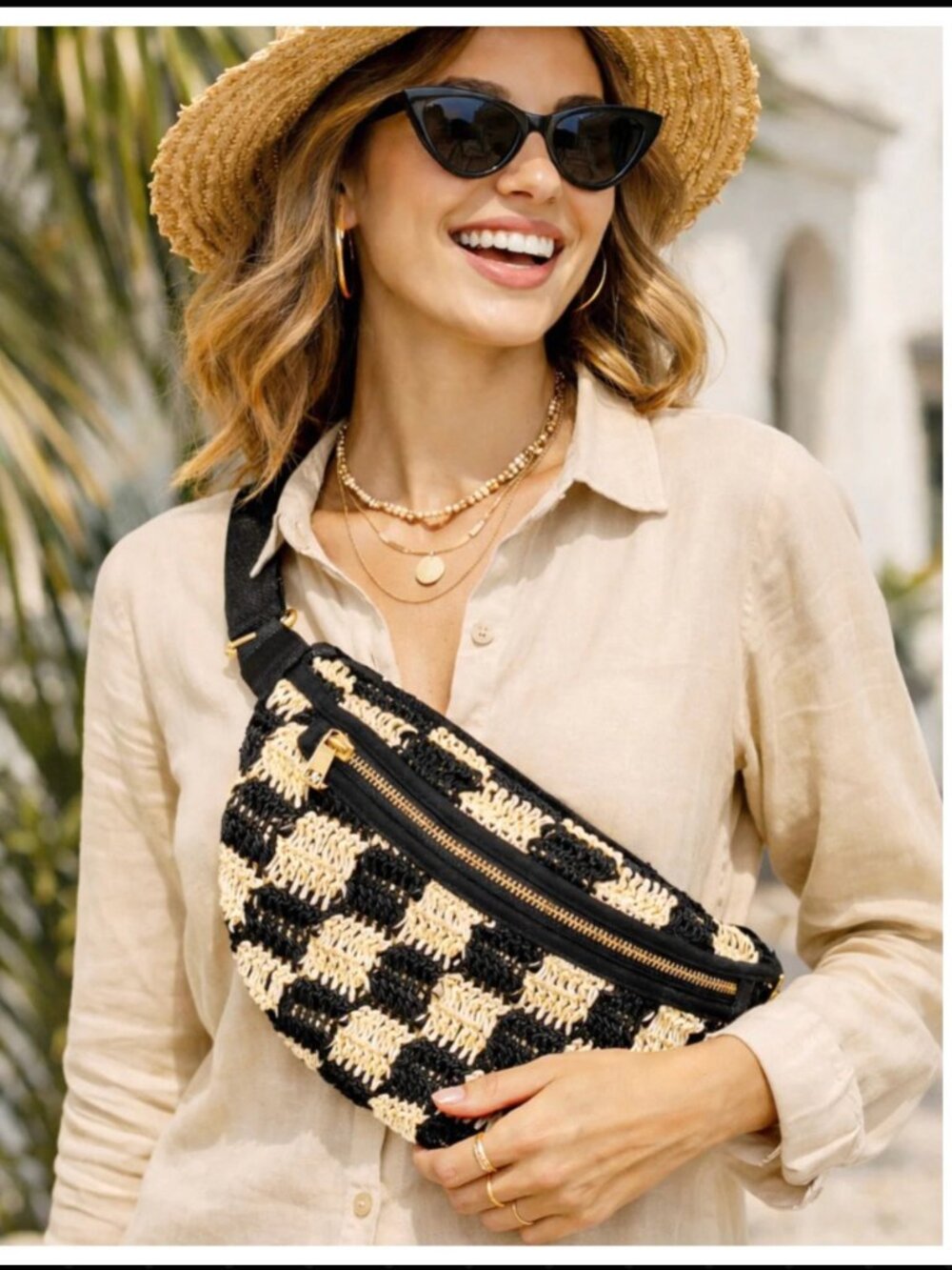 Lu & Elle - Cabo Checkered Sling Bag - Black